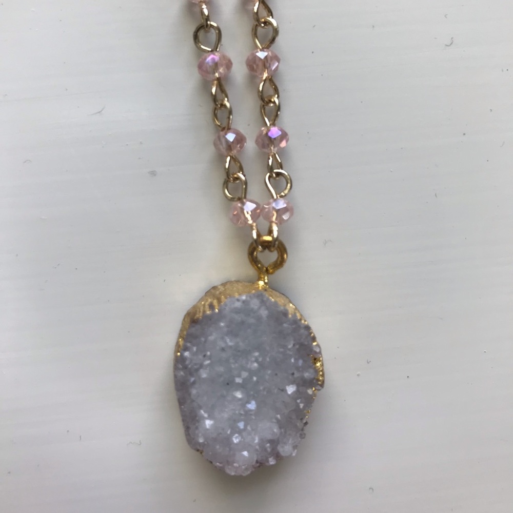 Adjustable druzy and beaded layering necklace